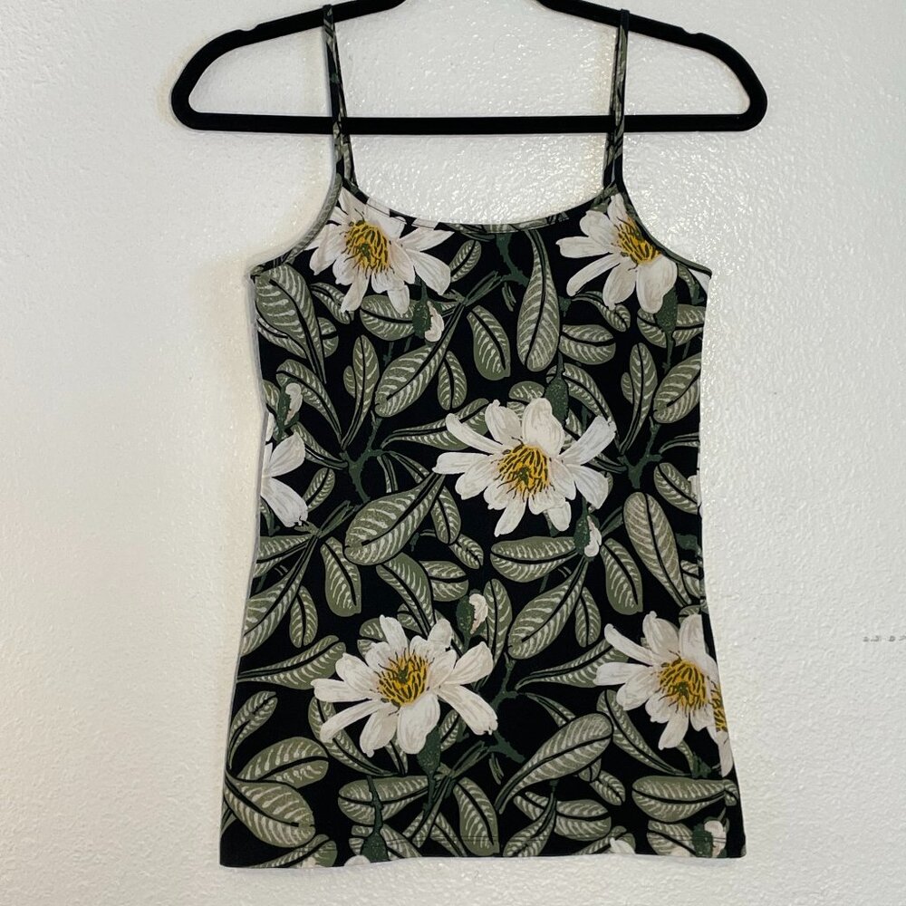 Ann Taylor Black Floral Spaghetti Strap Tank Top